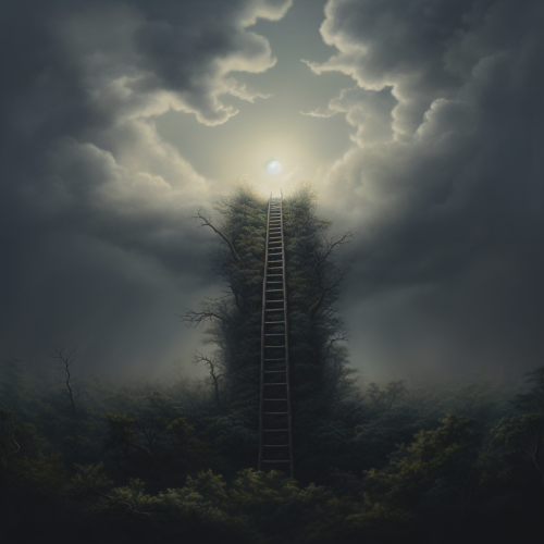 Dark space with lit ladder