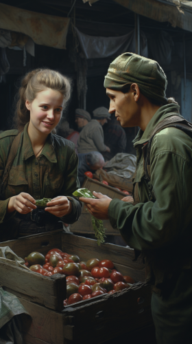 Locals selling food for ammunition