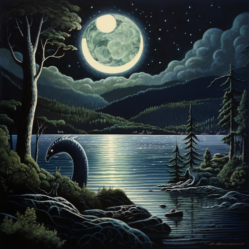 Enigmatic Loch Ness Monster in a Moonlit Night
