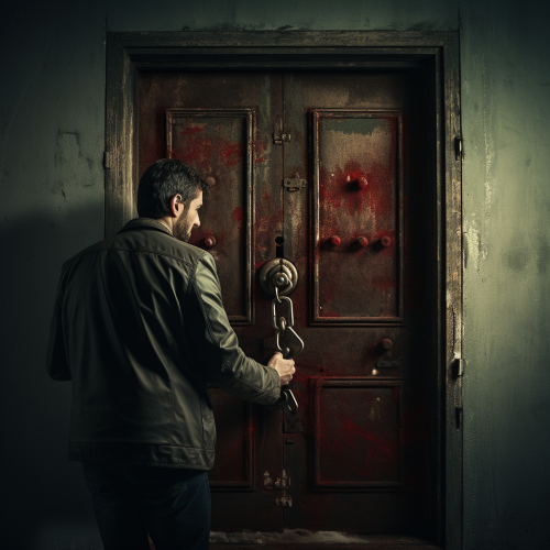 Man knocking on locked door