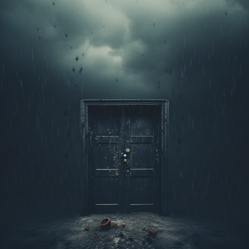 Rainy locked door with a mysterious vibe