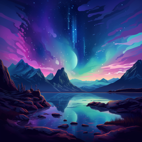 Beautiful Lofoten Seaside with Mountains and Aurora