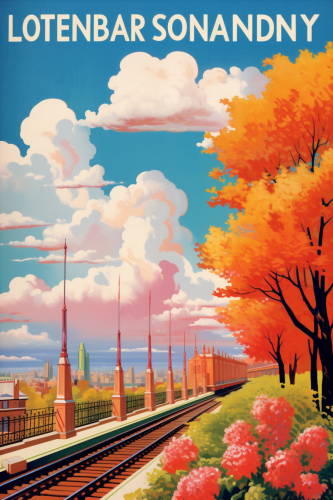 London railway poster blue sky clouds vibrant colors London railway poster blue sky clouds vibrant colors