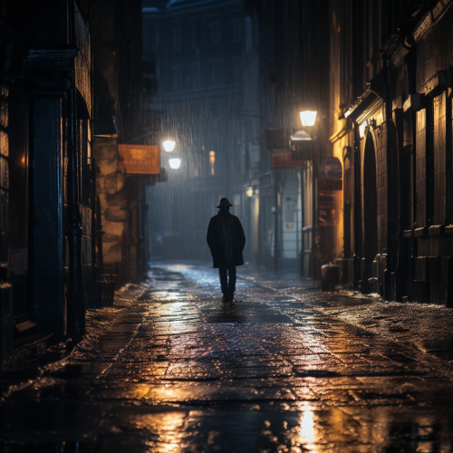 Lonely man walking on poor street Lonely man walking on poor street