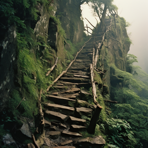A breathtaking long stairway leading up the mountain A breathtaking long stairway leading up the mountain