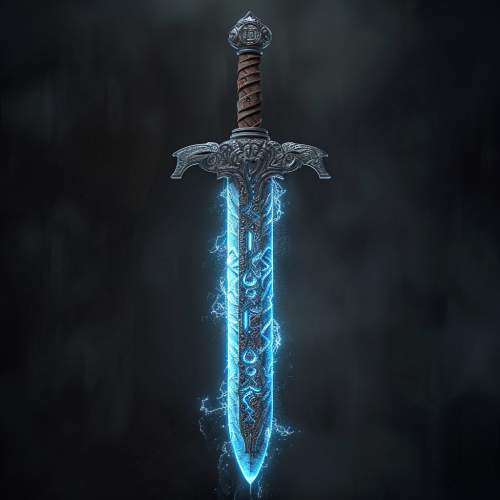 Detailed fantasy longsword with blue glowing runes