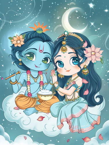 Chibi Lord Krishna Goddess Lakshmi
