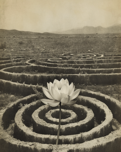 Lotus flower in desert hedge labyrinth Lotus flower in desert hedge labyrinth