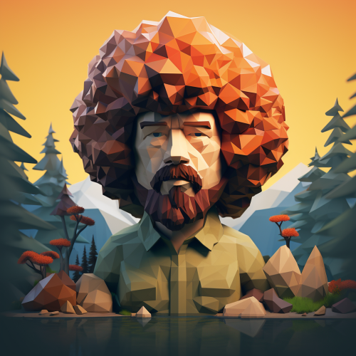 Beautiful low-poly 3D artwork by Bob Ross