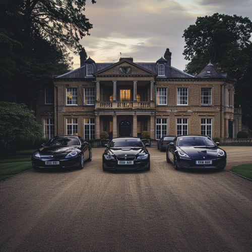 Mansion with Luxury Parked Cars