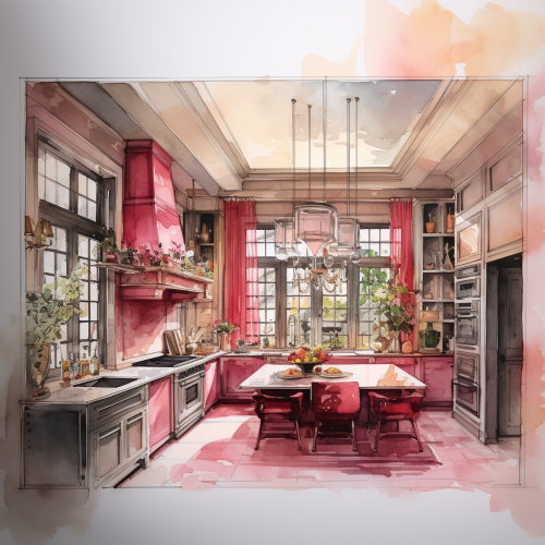 Watercolor kitchen with red and pink tones Watercolor kitchen with red and pink tones