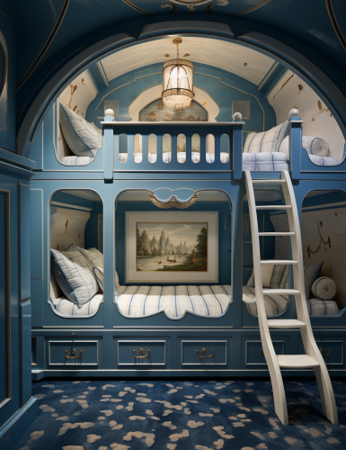 Luxurious blue and white bunkbeds