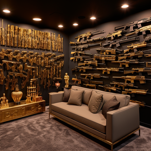 Wall of AR15 Rifles and Colt 1911 Pistols