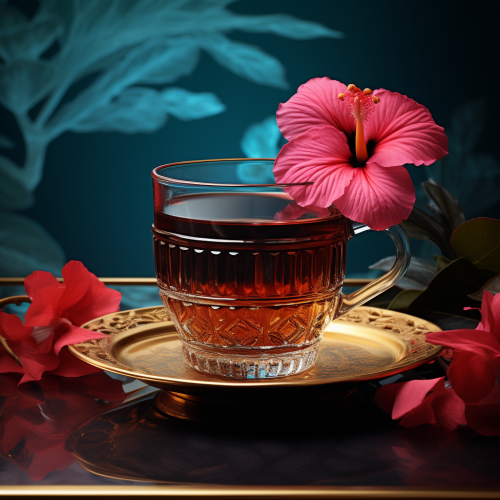 Glass Tea Cup with Hibiscus Tea and Flowers