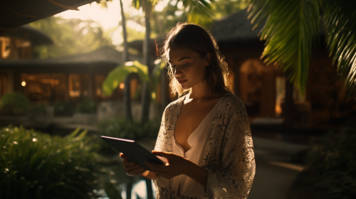 Young female resort employee with tablet
