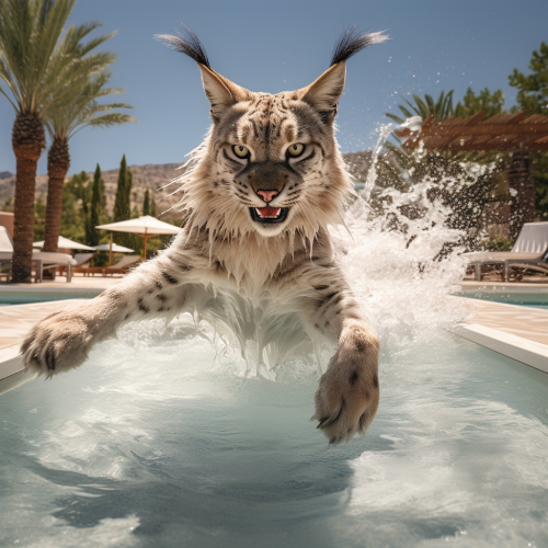 Lynx enjoying pool in Ibiza