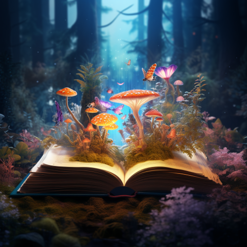 Illustration of a Magic Book in a Forest