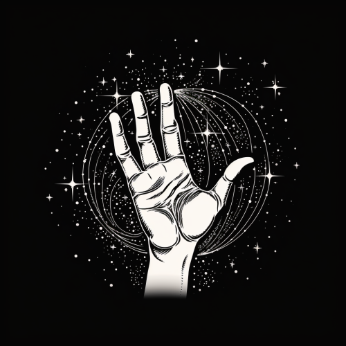 Drawing of a magical hand with stars