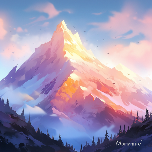 Beautiful magic mountains illustration in anime aesthetic