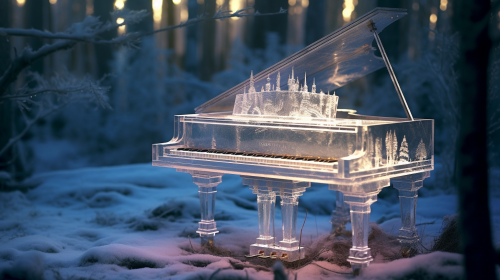 Crystal piano on serene backdrop