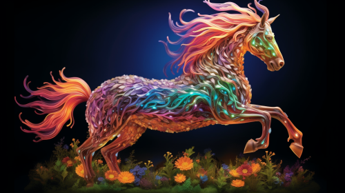 Detailed line drawing of a magical horse