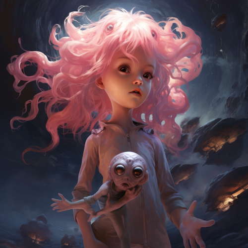 Young girl with pink hair and Cthulhu