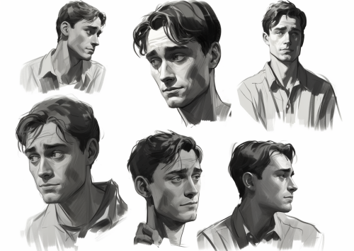 Sketches of male subtle sad anxious expressions