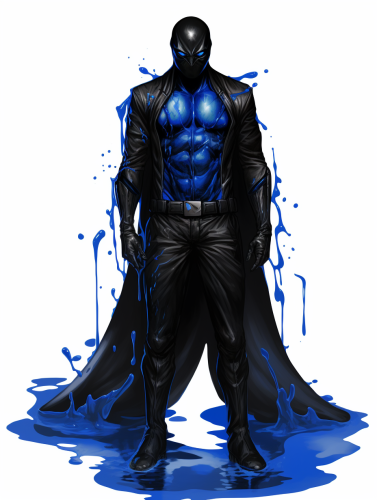 Male superhero standing on black oil stain