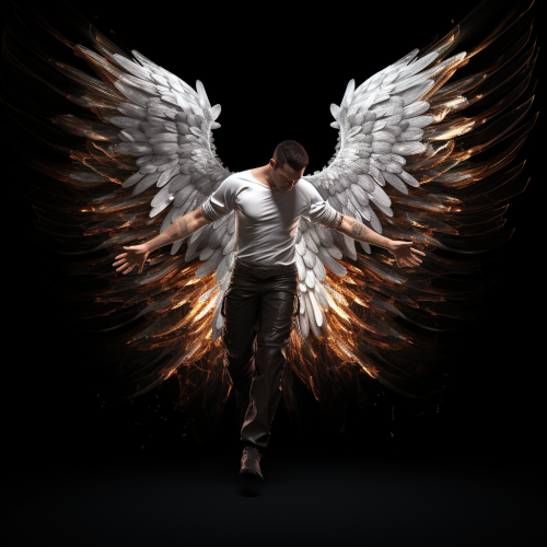 Hyper Realistic Male Angel Wings on Black Background