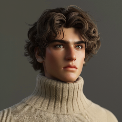 Male Character in Beige Turtleneck with Blonde Hair