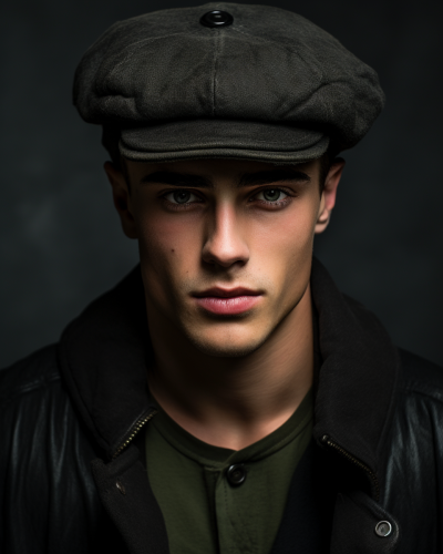 Male model in vintage black cap