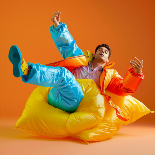 man airbag inflated falling fun