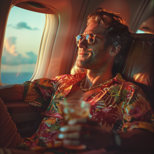 Man in Airplane Seat Relaxing