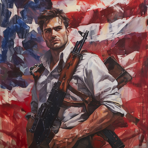 Man with American Flag Guns