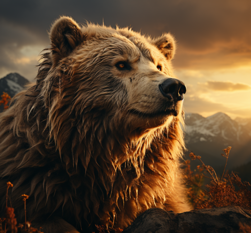 Man Bear Hybrid with Stunning Sunset in the Mountains