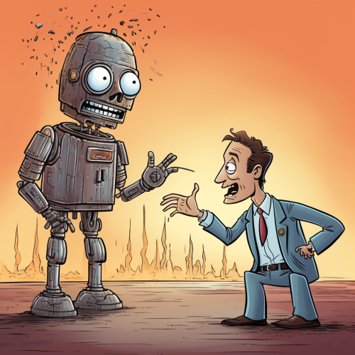 Man bullying a robot illustration