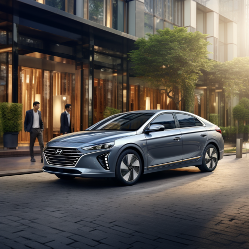 Man charging Hyundai Ioniq Electric Car at Charging Station