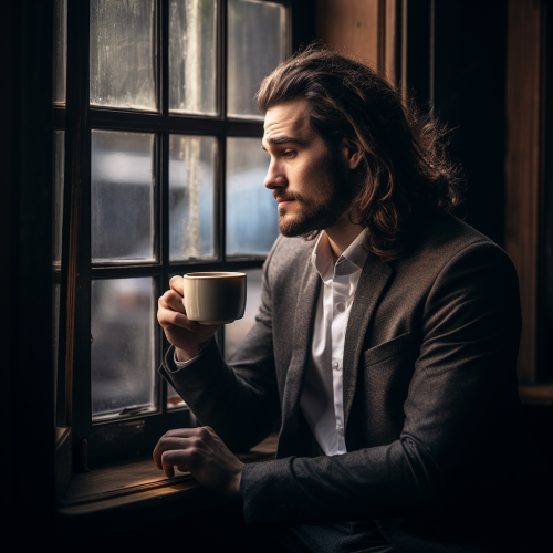 Man drinking coffee in a photo Man drinking coffee in a photo