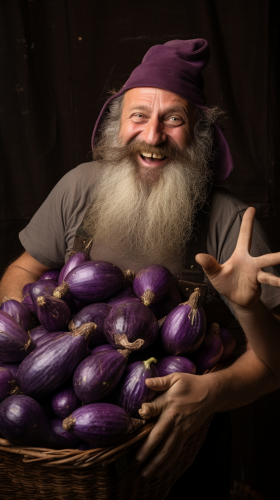 Smiling man with fresh eggplants