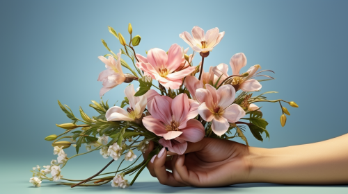Man kneeling, woman, bouquet, flowers