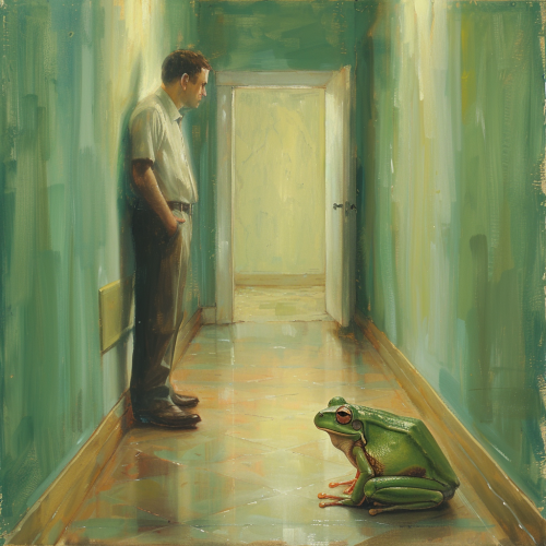 Sad man and tree frog Sad man and tree frog