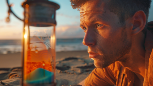 Man Looking at Sandwatch Man Looking at Sandwatch