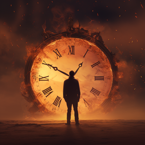 Man mesmerized by a fading clock