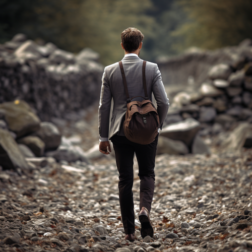 Man in Suit with Backpack Full of Stones