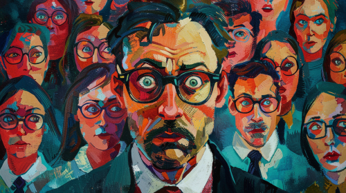 man in suit crowd expressionist art