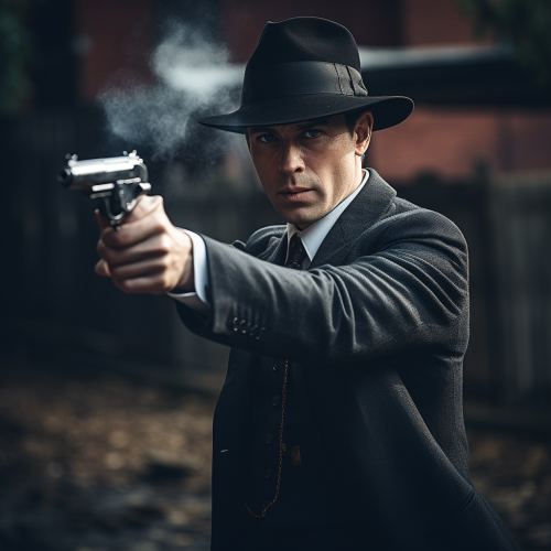 Man in suit shooting 1911 pistol
