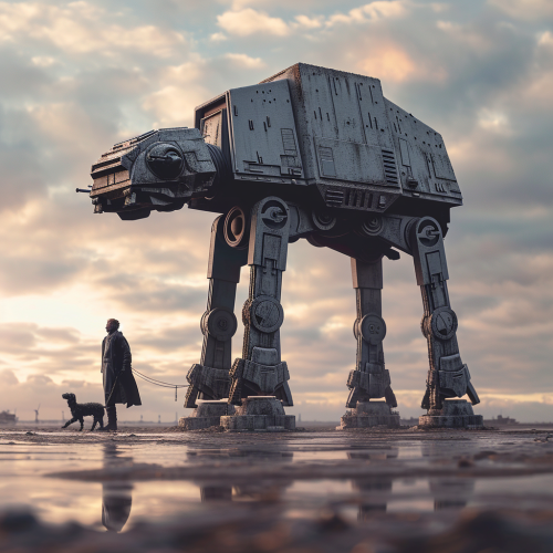 Man walking pet ATAT like a dog