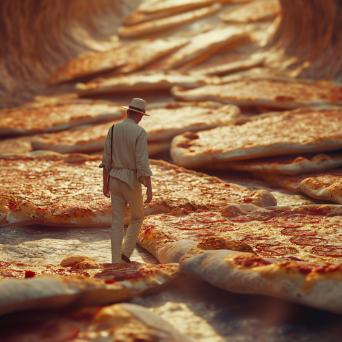 Man walking in pizza world
