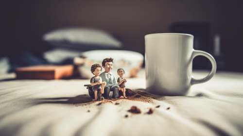 Couple in bed drinking coffee drawing
