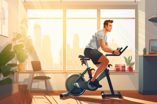 Man using exercise bike at home